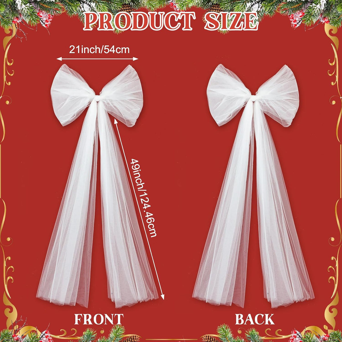 49 Inches Christmas Tree Topper Bow Large Fluffy Tulle Christmas Decorations Wreath Bows Giant Wall Decor for Home Wedding Car Holiday Decor Party Supplies (White) | Fluffy Sheer Tulle with Sparkling Streamers, Giant Bow for Wreath Wall Car Holiday Decor, Wedding Xmas Home Decoration