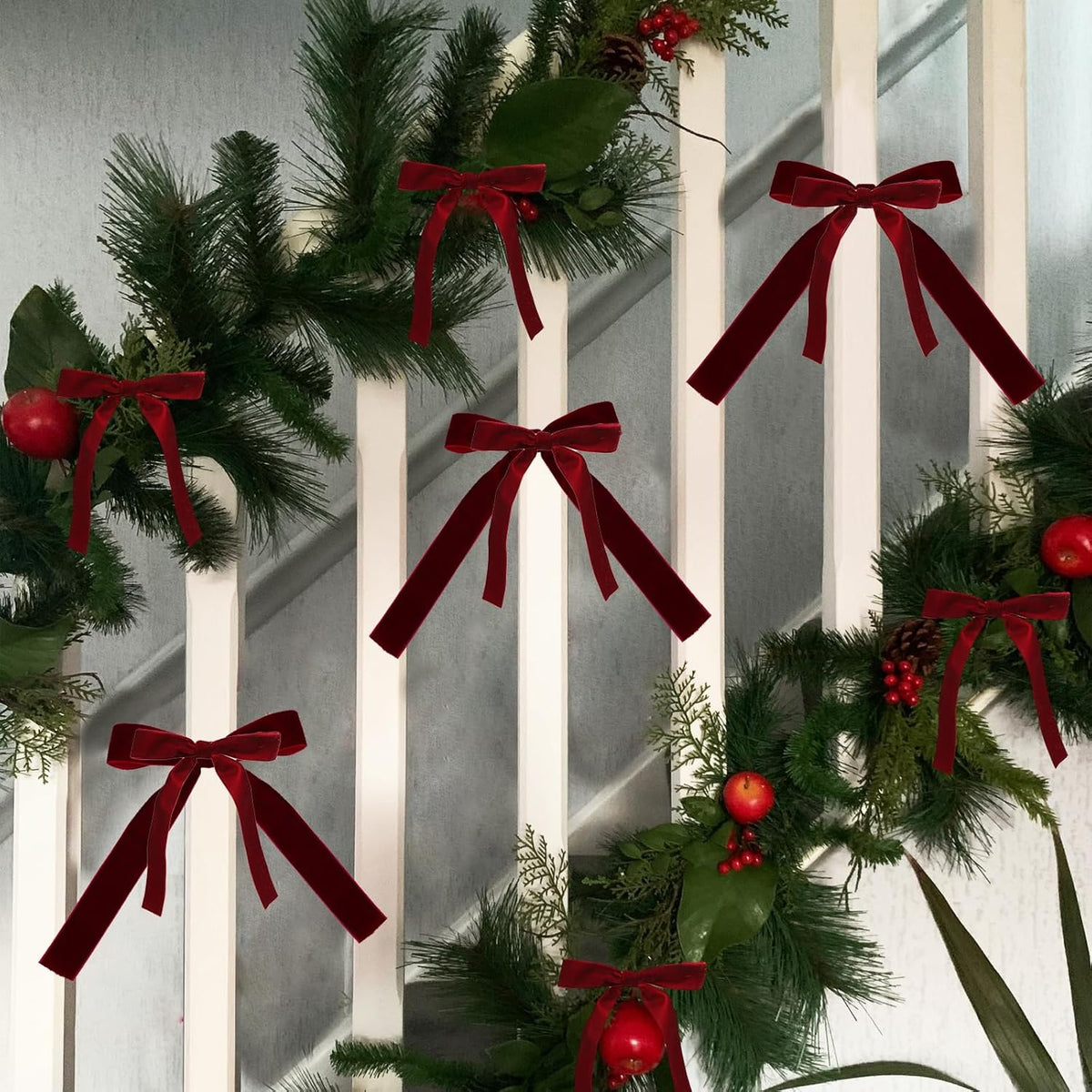 12 Pcs Wine Red Velvet Christmas Bows with Twist Ties for Christmas Tree Decorations Christmas Decorative Bows Xmas Ornament