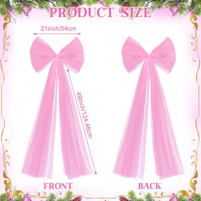 49 Inch Christmas Tree Topper Bow Large Tulle Ribbon,Pink | Fluffy Sheer Tulle with Sparkling Streamers, Giant Bow for Wreath Wall Car Holiday Decor, Wedding Xmas Home Decoration