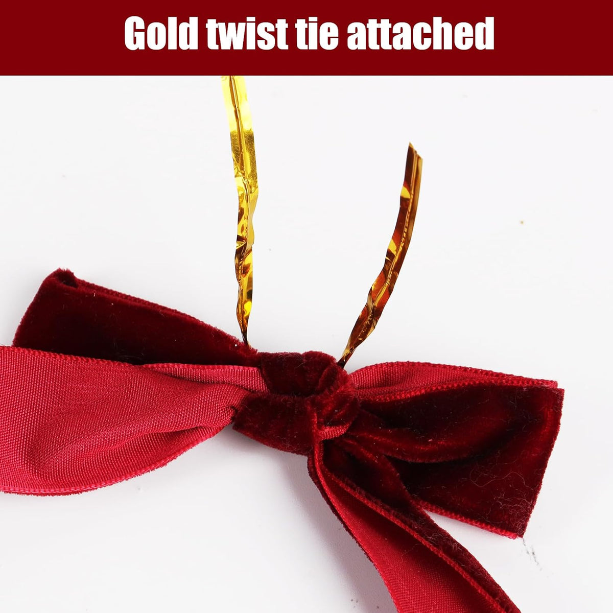 12 Pcs Wine Red Velvet Christmas Bows with Twist Ties for Christmas Tree Decorations Christmas Decorative Bows Xmas Ornament