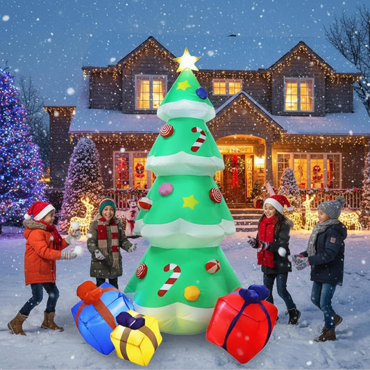 8FT/2.4M Christmas Tree Inflatable Outdoor Decoration, Blow up Christmas Tree with 3 Gift Boxes, Built-In 5 LED Lights Xmas Decor for Indoor Outdoor Holiday Party Garden Yard Lawn Patio Décor