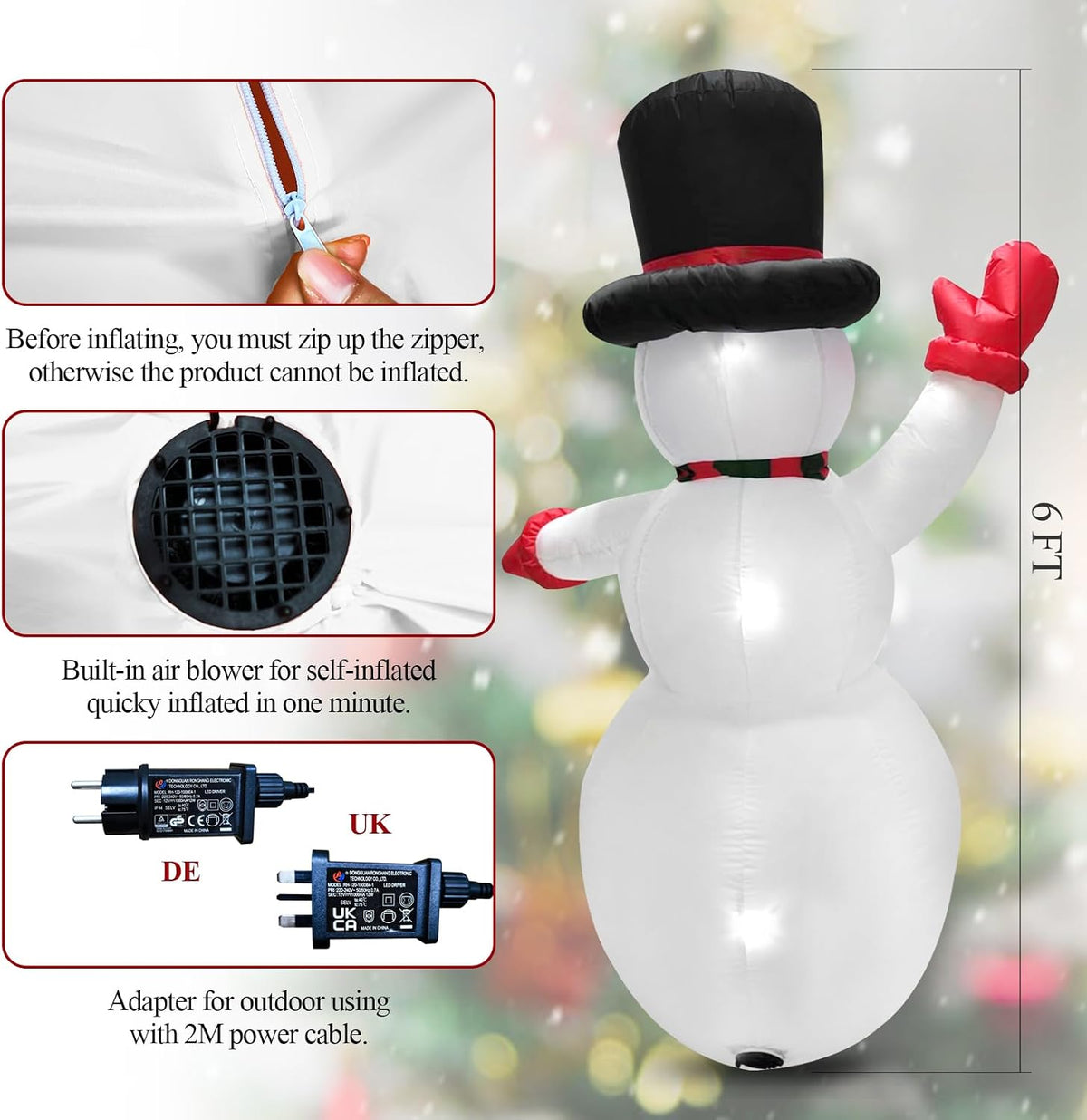 6Ft Christmas Inflatable Snowman - Outdoor Decoration Blow up Snowman Christmas Yard Decoration Blow up Holiday Indoor Outdoor Party Garden Christmas Yard Decorations with LED Light