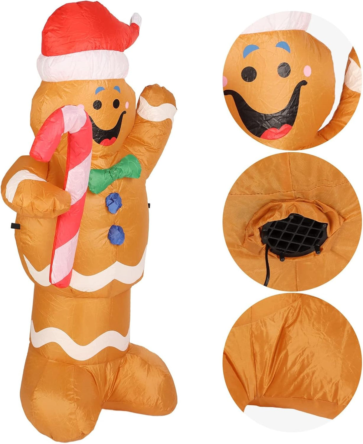 Inflatable Gingerbread Man, Satble Christmas Inflatable Gingerbread Man Excellent Stitching Bright Color Height 1.5M (AU Plug 100‑240V)