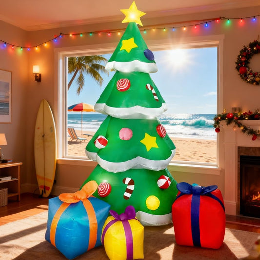 8 FT/2.4M Inflatable Christmas Tree Decorations Outdoor | 3 Gift Boxes with Built-In Leds for a Blow-Up Giant Xmas Decoration for Indoor/Outdoor Yard Garden Lawn Décor (Tree)