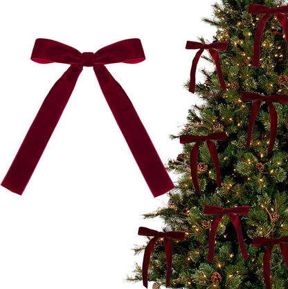 12 Pcs Wine Red Velvet Christmas Bows with Twist Ties for Christmas Tree Decorations Christmas Decorative Bows Xmas Ornament