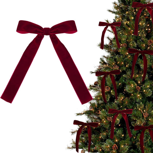 12 Pcs Wine Red Velvet Christmas Bows with Twist Ties for Christmas Tree Decorations Christmas Decorative Bows Xmas Ornament
