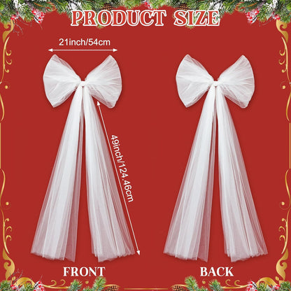 49 Inches Christmas Tree Topper Bow Large Fluffy Tulle Christmas Decorations Wreath Bows Giant Wall Decor for Home Wedding Car Holiday Decor Party Supplies (White) | Fluffy Sheer Tulle with Sparkling Streamers, Giant Bow for Wreath Wall Car Holiday Decor, Wedding Xmas Home Decoration