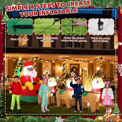 12 FT Sanlu Santa Claus Sleigh Outdoor Inflatable with LED Lights for Christmas Holiday Party Decoration, Winter Garden Decoration