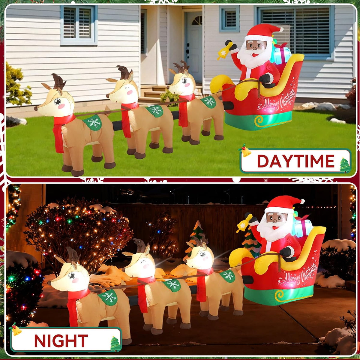 12 FT Sanlu Santa Claus Sleigh Outdoor Inflatable with LED Lights for Christmas Holiday Party Decoration, Winter Garden Decoration