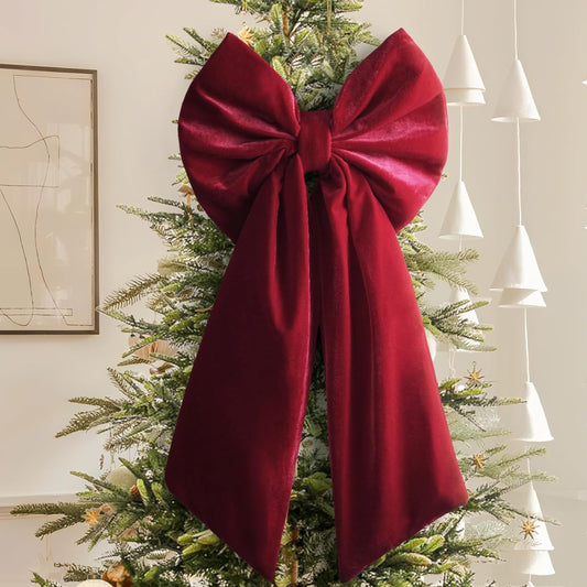 Christmas Decorations - Christmas Bows - 36X18 Inches Large Red Velvet Christmas Tree Topper - Burgundy Ribbon Gift Bows - Xmas Decor for Indoor Outdoor Home Wreaths Mantle Front Door Porch Wedding | Burgundy Velvet Christmas Bow, Indoor Outdoor Christmas Decor for Front Door, Wreaths, Mantel, Porch, Wedding