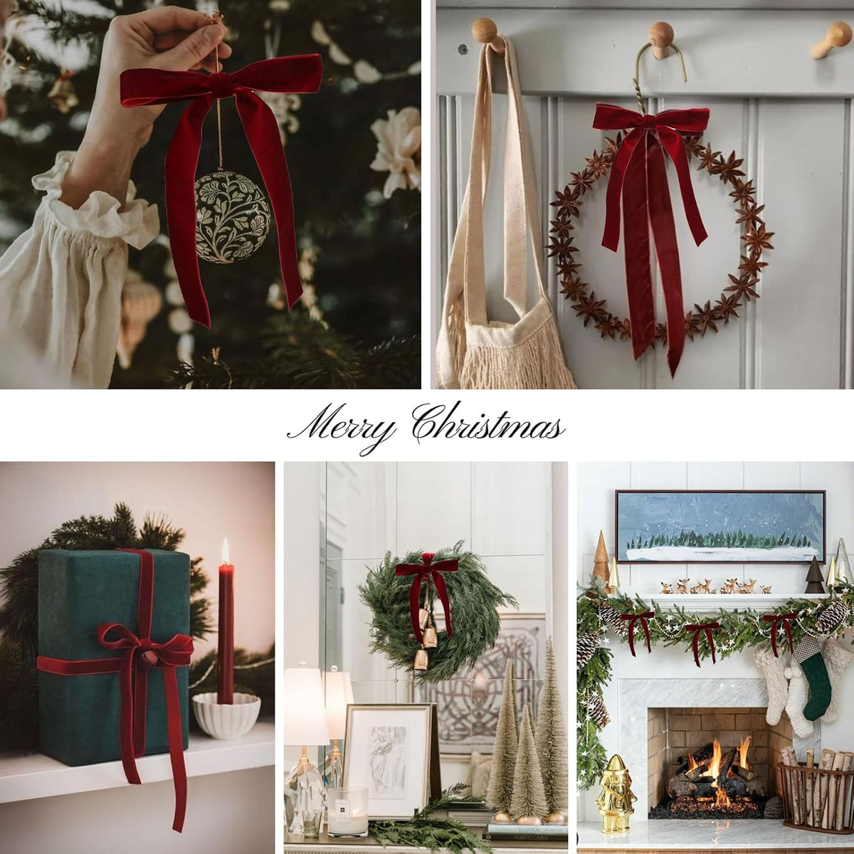 12 Pcs Wine Red Velvet Christmas Bows with Twist Ties for Christmas Tree Decorations Christmas Decorative Bows Xmas Ornament