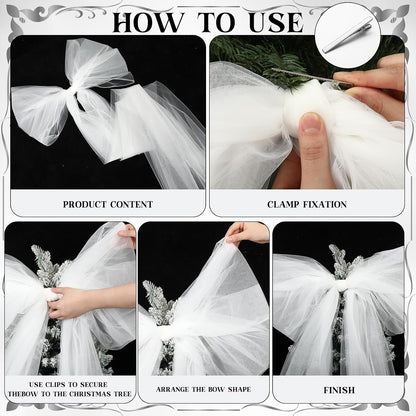 49 Inches Christmas Tree Topper Bow Large Fluffy Tulle Christmas Decorations Wreath Bows Giant Wall Decor for Home Wedding Car Holiday Decor Party Supplies (White) | Fluffy Sheer Tulle with Sparkling Streamers, Giant Bow for Wreath Wall Car Holiday Decor, Wedding Xmas Home Decoration
